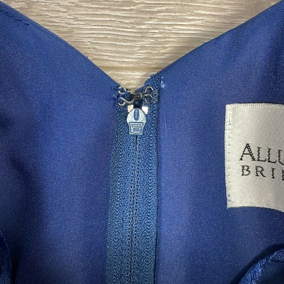 NWOT Allure Bridals Bridesmaid Formal 1221 Dress Navy Chiffon Ruched Strapless 4 - Picture 14 of 16